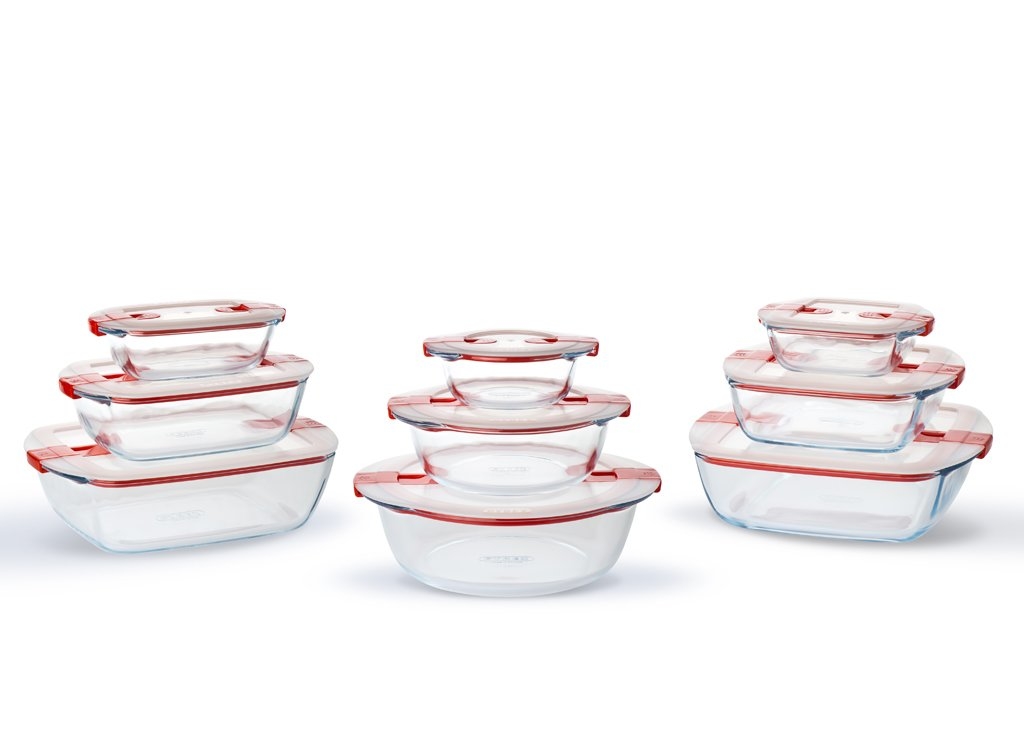 Lot de 9 plats de conservation en verre avec couvercle à valves vapeur -  Cook&Heat - Cook & Heat - Pyrex® - Offrir Retailers