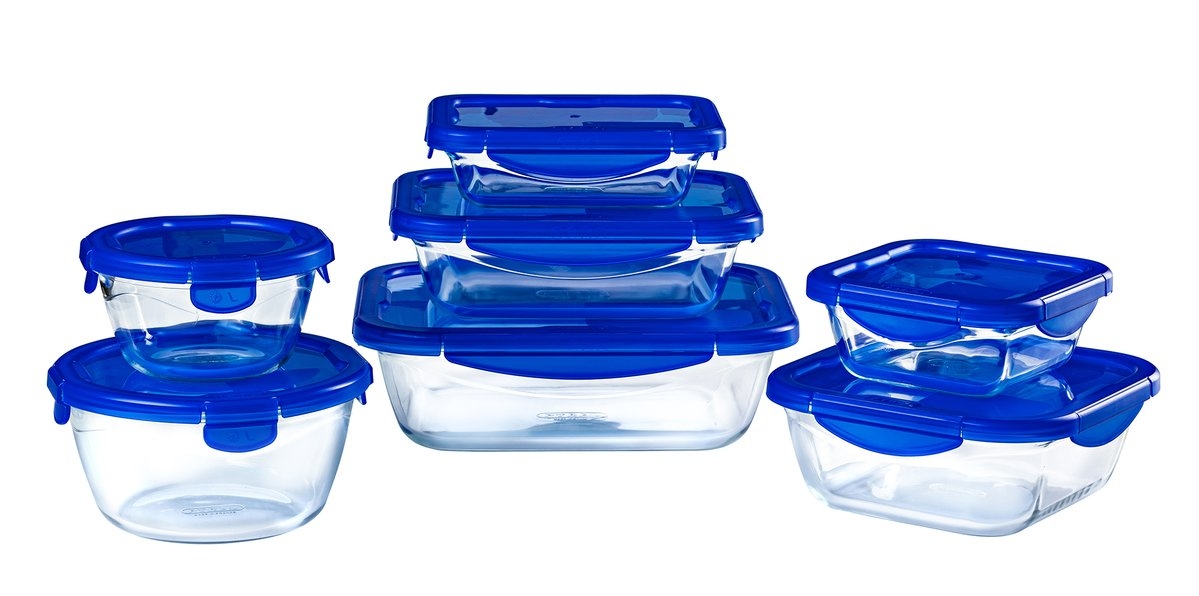 Lot de 7 plats de conservation en verre avec couvercle bleu - Cook&Go - Cook & Go