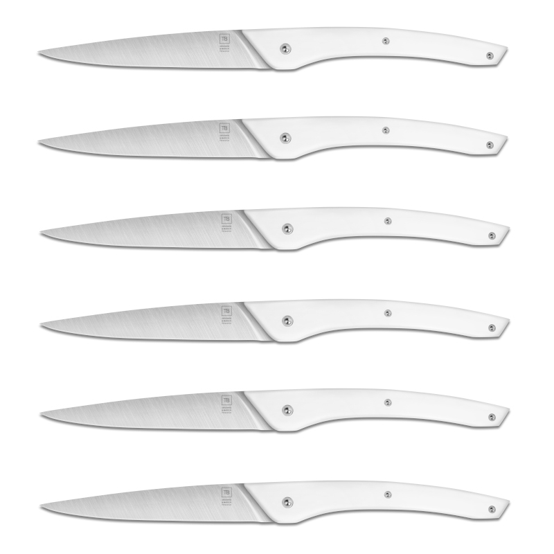 Set de 6 couteaux Auguste lame 10,5 cm manche Blanc - Made In France