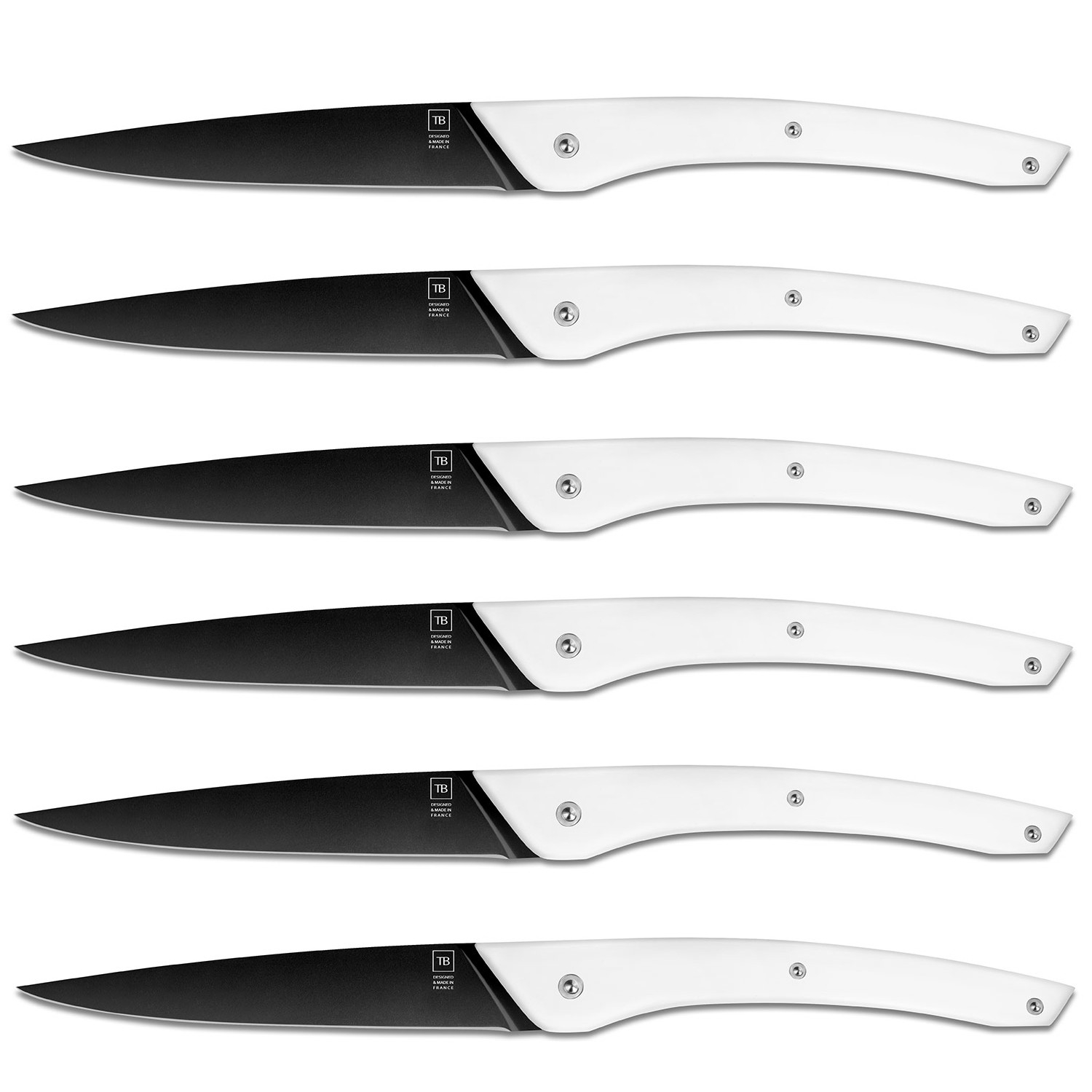 Set de 6 couteaux Auguste lame noire 10,5 cm manche POM - Made In France
