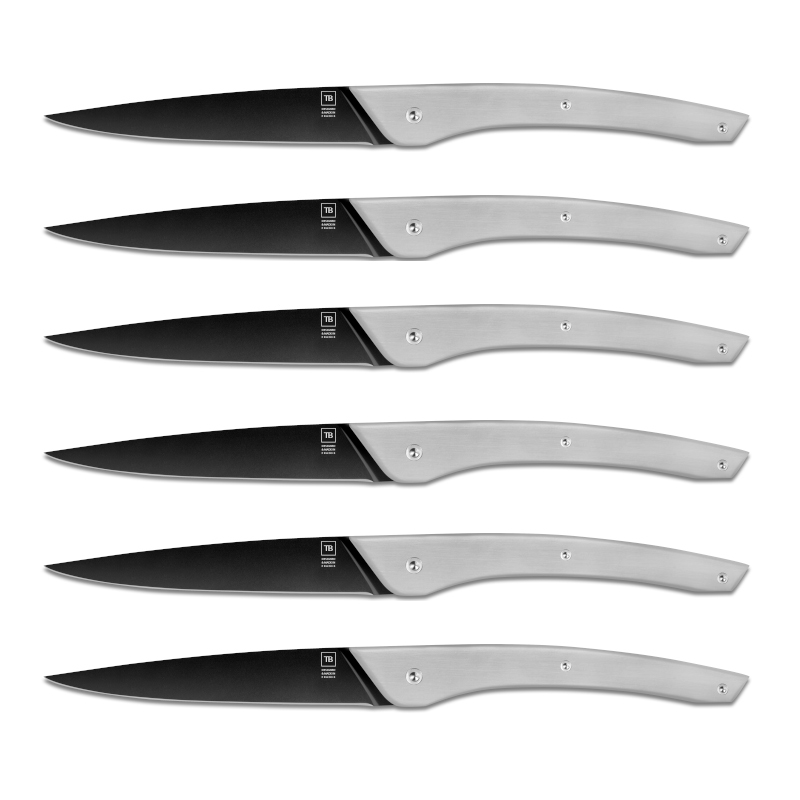  Set de 6 couteaux Auguste lame noire 10,5 cm manche Gris - Made In France