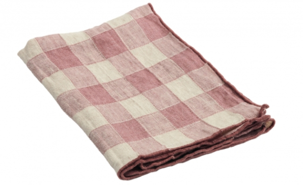 Serviette Bourdon Toile Vintage Vichy Coloris "Bois de Rose"