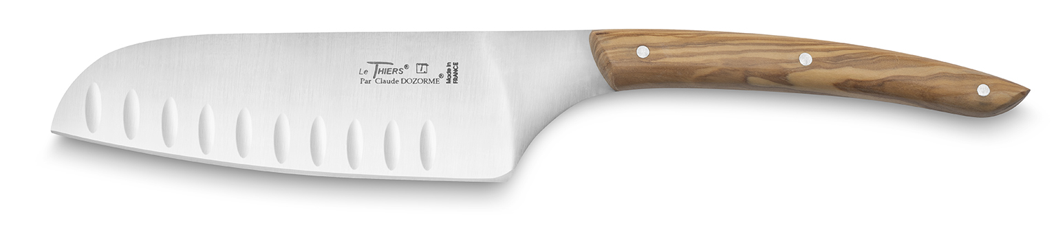 Couteau Santoku alvéolé Le Thiers® manche olivier - Cuisine au quotidien