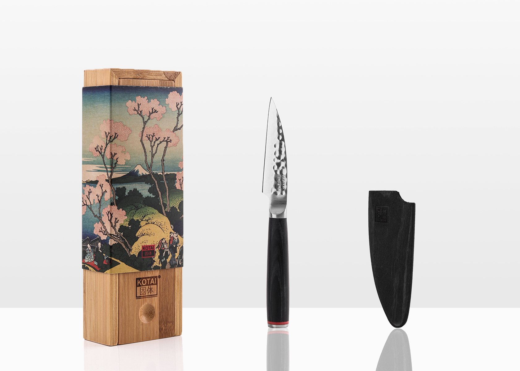 Visuel deCouteau d'office KOTAI avec saya et boîte en bambou - lame 10 cm - Pakka Couteau d'office KOTAI avec saya et boîte en bambou - lame 10 cm