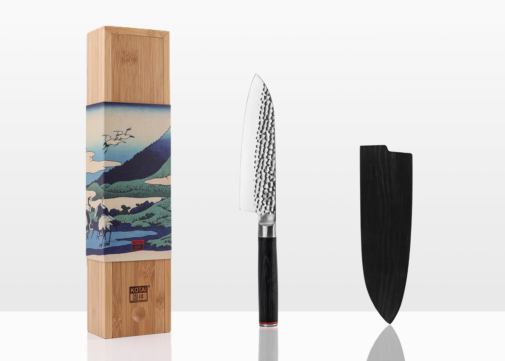 Santoku KOTAI avec saya et boîte en bambou - lame 18 cm - Pakka