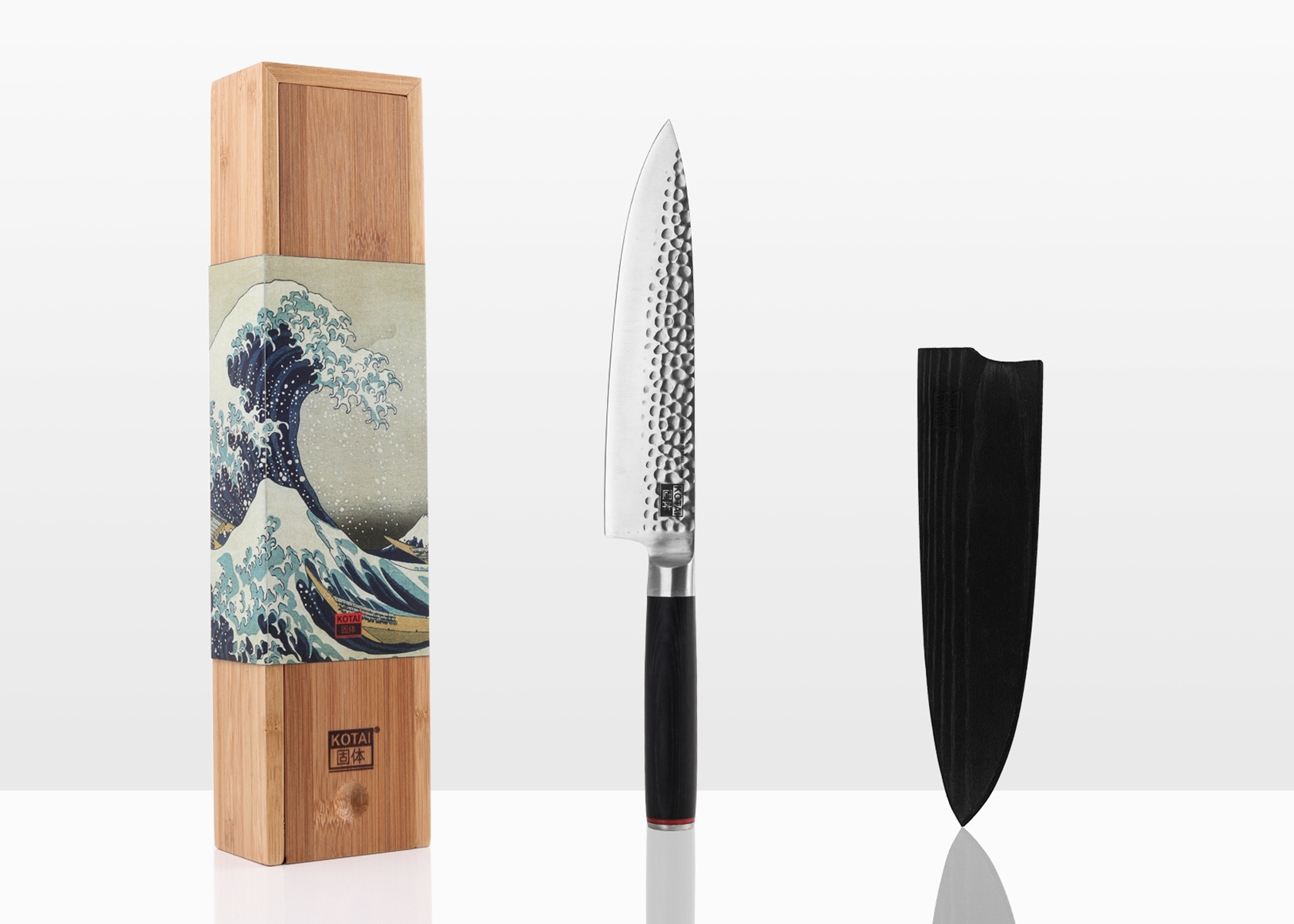 Gyuto KOTAI (couteau de chef) avec saya et boîte en bambou - lame 20 cm - Pakka