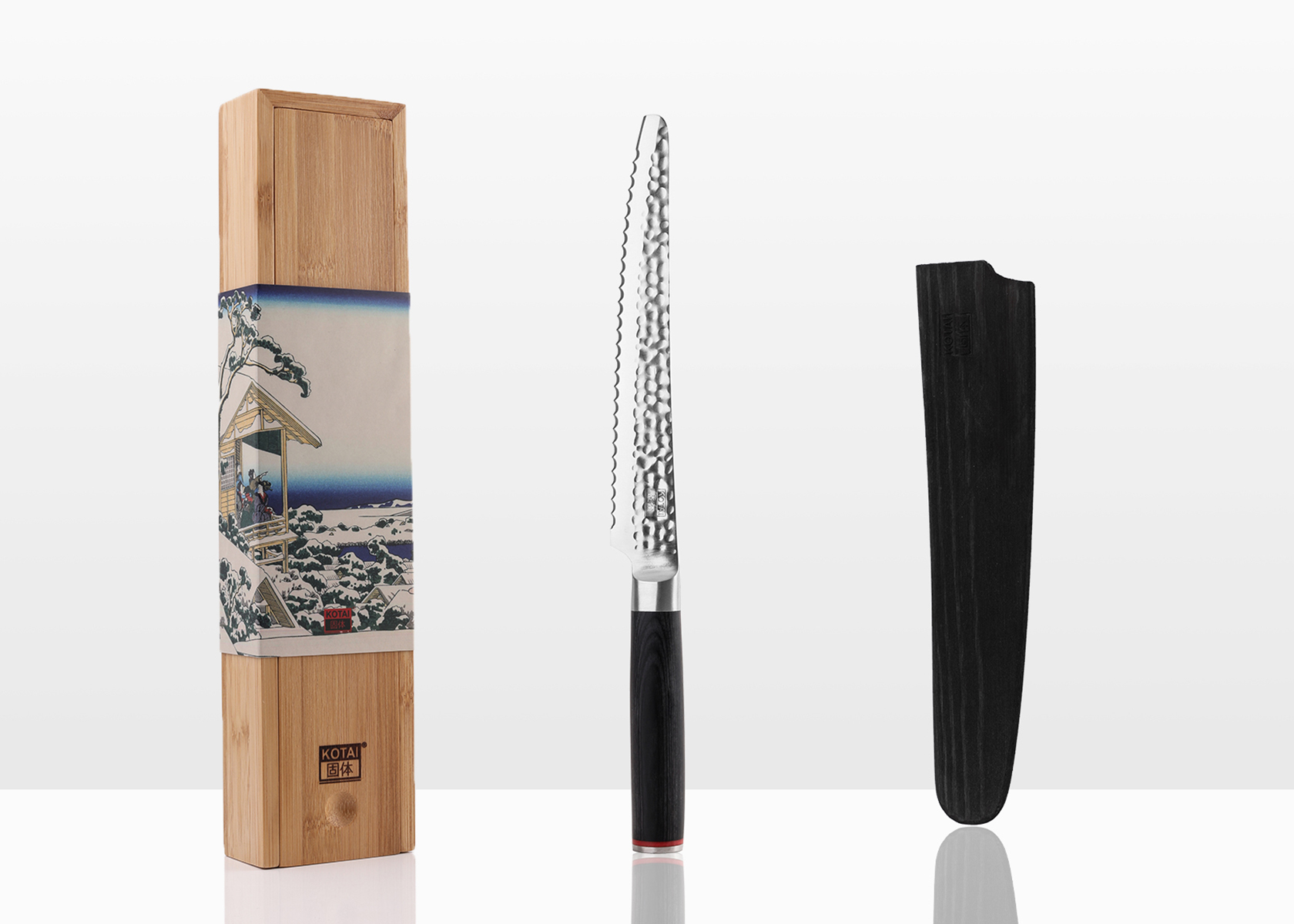 Couteau à pain KOTAI avec saya et boîte en bambou - lame 20 cm - Pakka