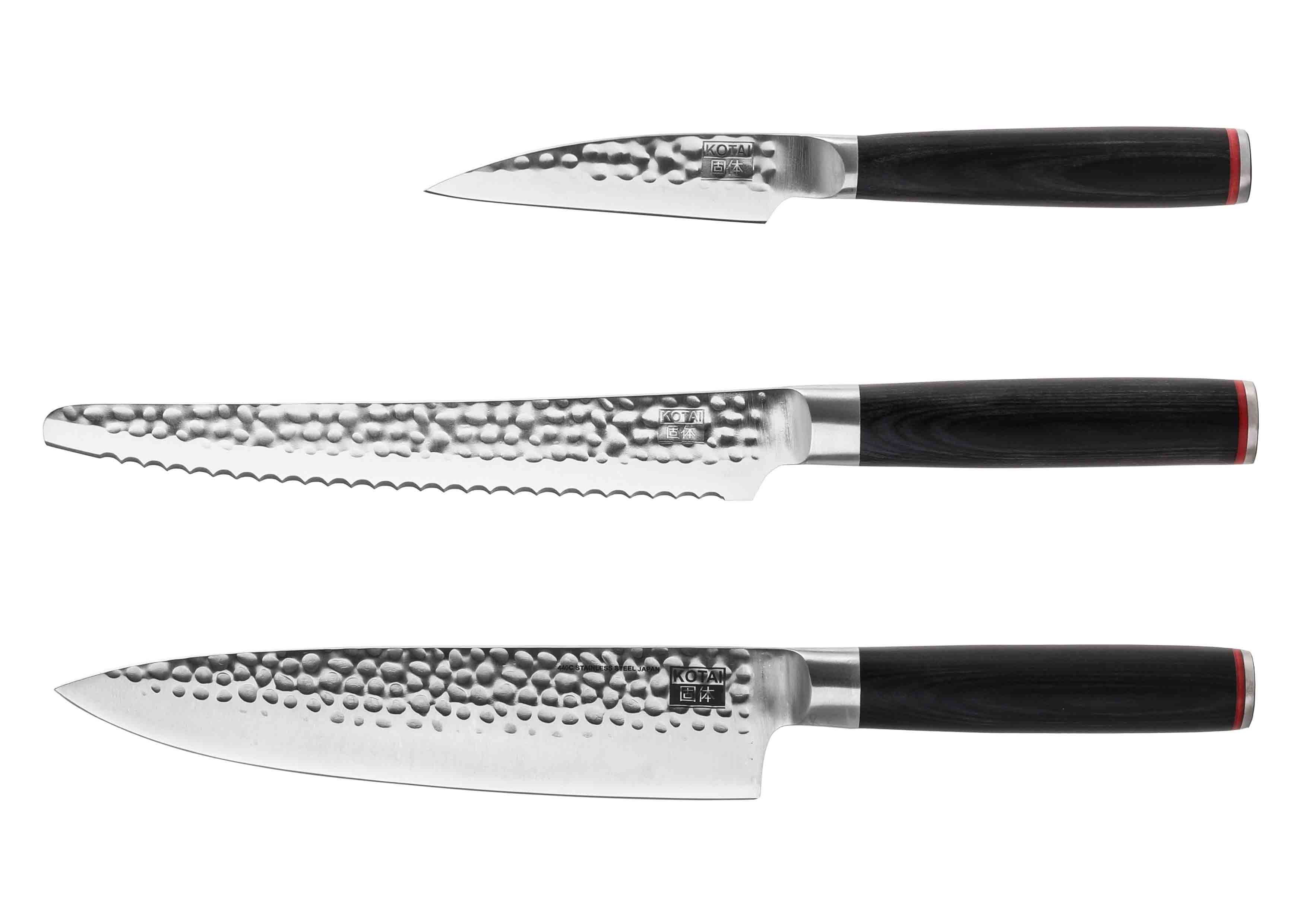 Le Set Essentiel : 3 couteaux (couteau d'office + couteau du chef gyuto + couteau à pain) - Pakka