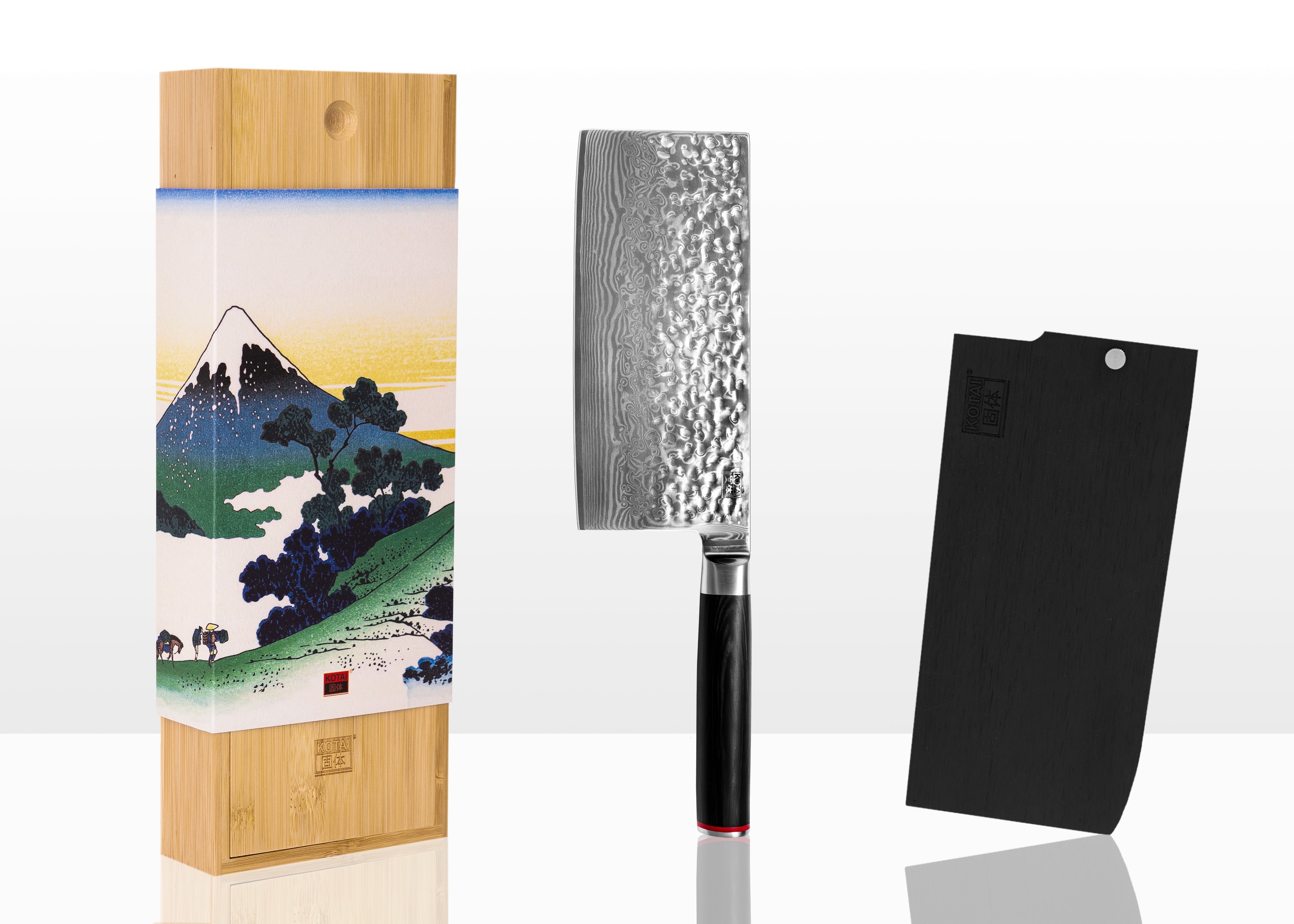 KOTAI Hachoir Damas martelé - avec saya et boîte en bambou - lame 190 mm - Collection Pakka Damas