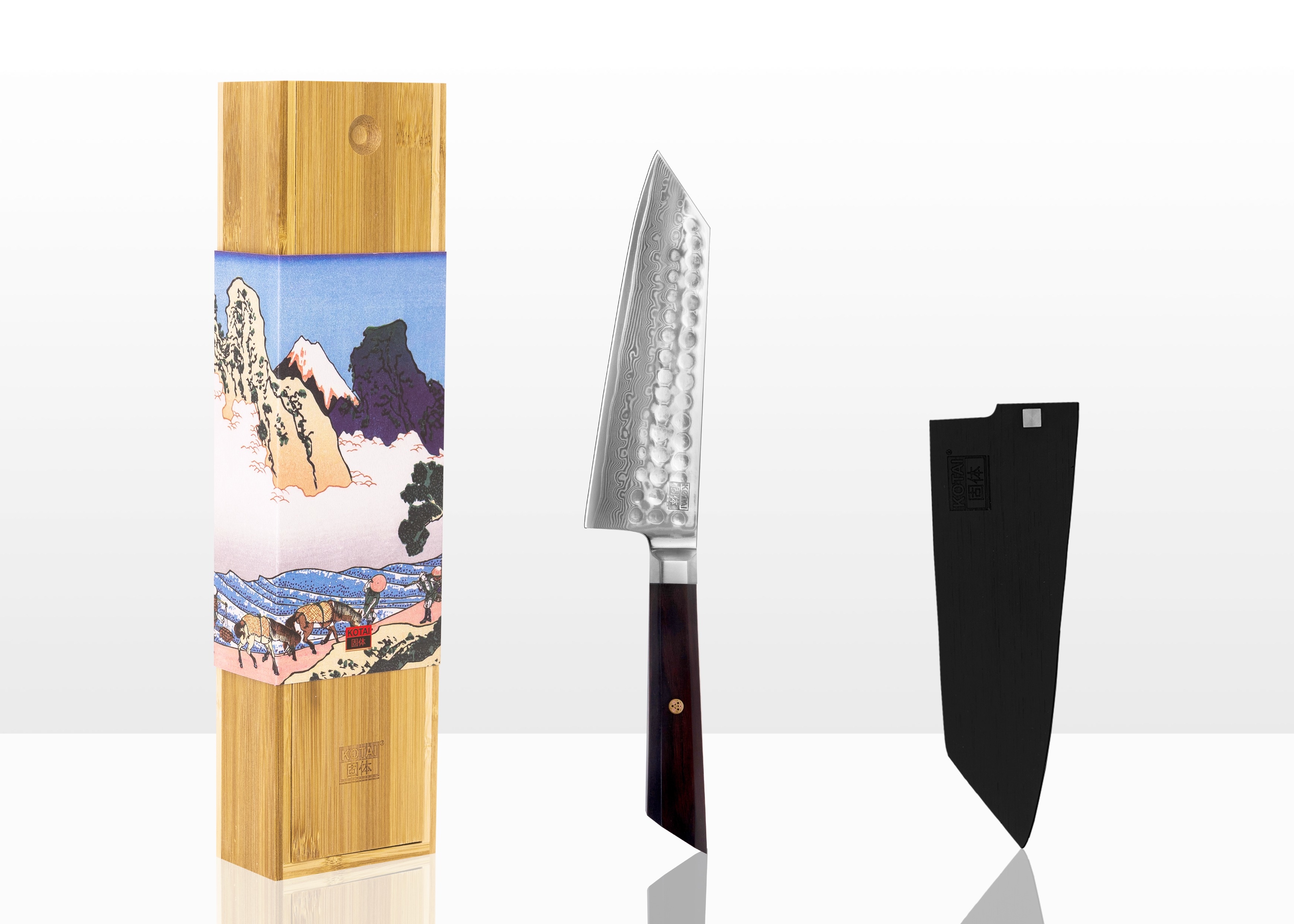 KOTAI Santoku Bunka Damas martelé - avec saya et boite en bambou - lame 170 mm - Collection Bunka Damas