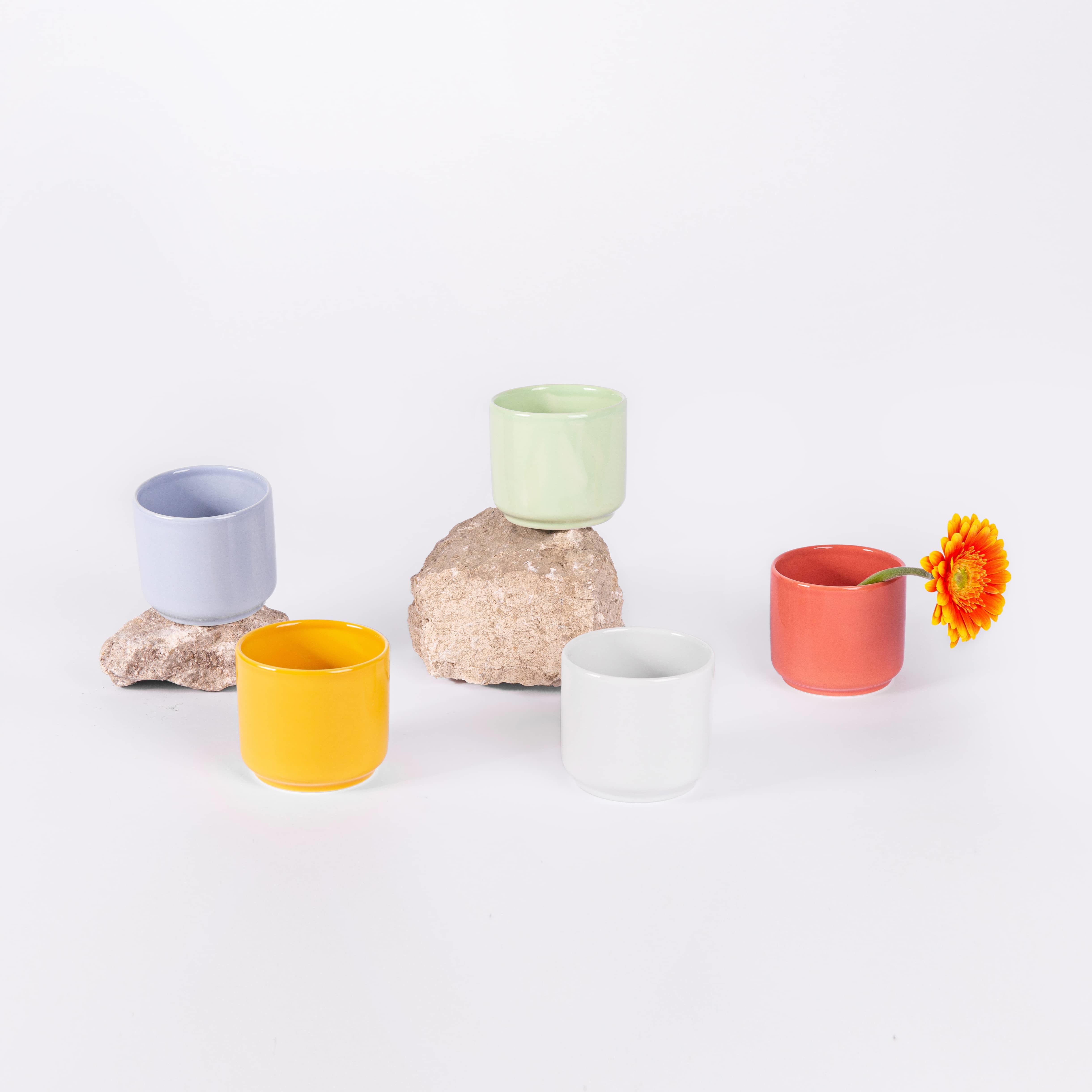Lot De 5 Tasses à Thé Japonaises Sans Anse - 150 Ml, Porcelaine, émaillées à La Flamme