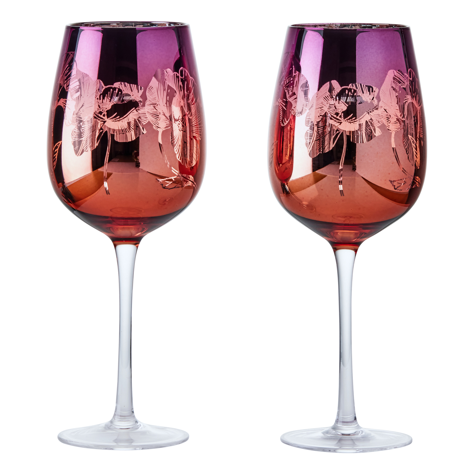 Visuel de Lot de 2 verres à vin by Artland - Bloom Magnifiquement décorés avec un design détaillé rose, orange et argent, ces délicats verres à vin comportent un bouquet de fleurs miroir, le tout sur un grand bol incurvé, et une tige haute pour une élégance ultime