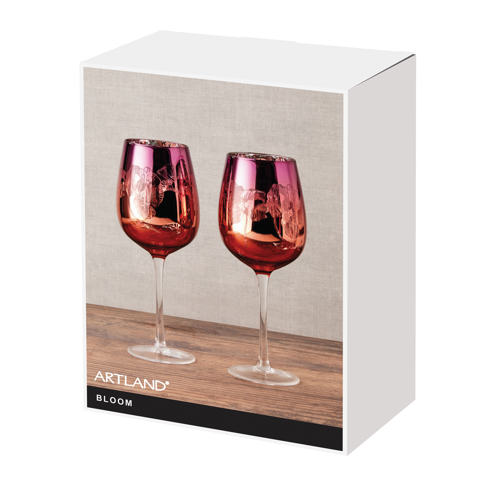 Visuel de Lot de 2 verres à vin by Artland - Bloom Magnifiquement décorés avec un design détaillé rose, orange et argent, ces délicats verres à vin comportent un bouquet de fleurs miroir, le tout sur un grand bol incurvé, et une tige haute pour une élégance ultime