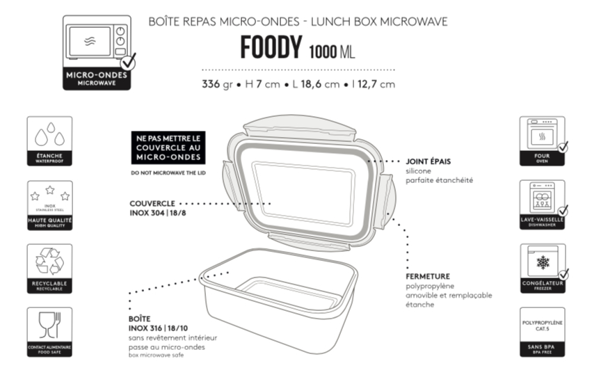 FOODY 1000 - Boîte repas micro-ondes